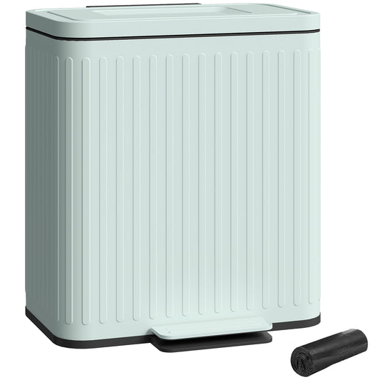 2 x 20L Double Rubbish Bin, Pedal Bin with Soft-Close Lid, Green