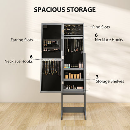 Freestanding LED Mirrored Jewelry Cabinet Grey