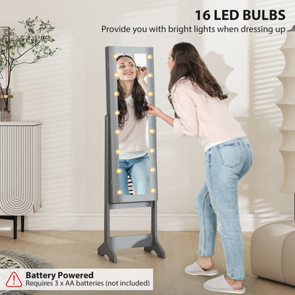 Freestanding LED Mirrored Jewelry Cabinet Grey