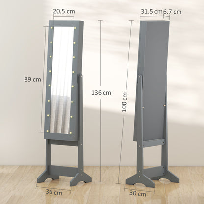 Freestanding LED Mirrored Jewelry Cabinet Grey