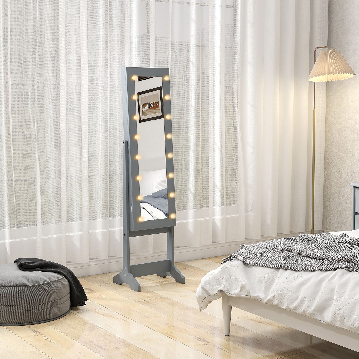 Freestanding LED Mirrored Jewelry Cabinet Grey