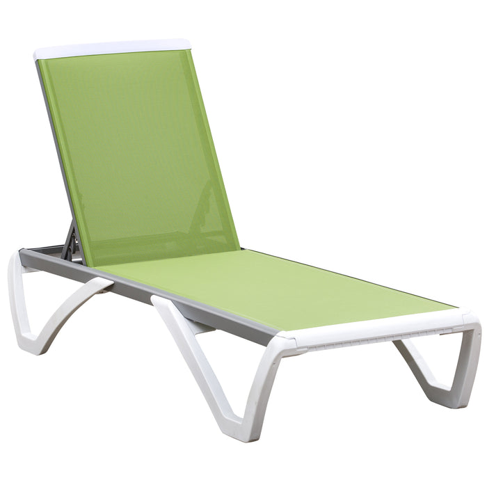 Portable Outdoor Chaise Lounge Sun Lounger with Adjustable Back, Breathable Texteline, Green