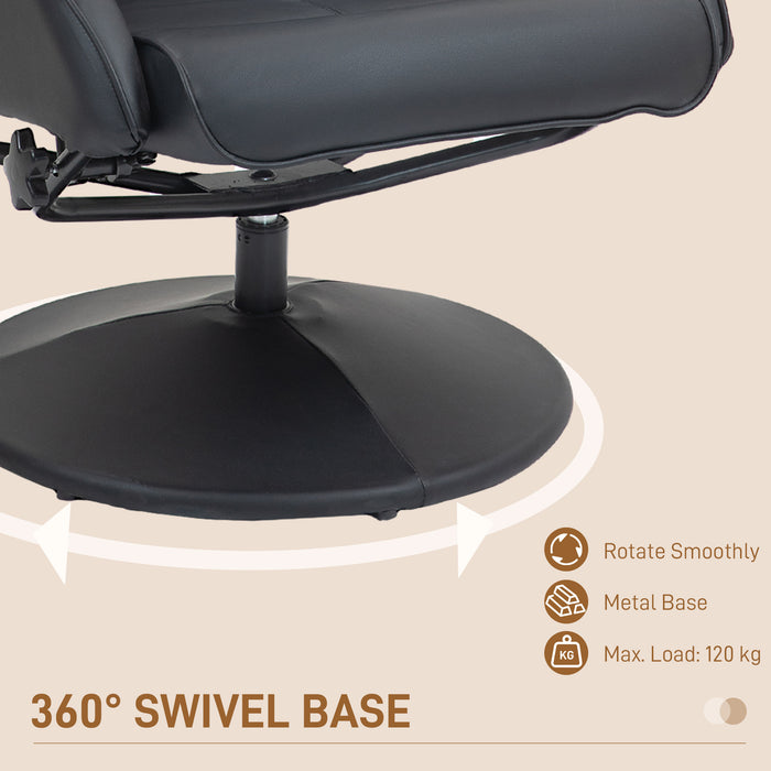 Swivel Armchair with Footstool and Adjustable Backrest Black