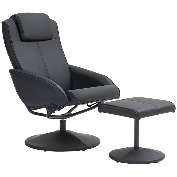 Swivel Armchair with Footstool and Adjustable Backrest Black