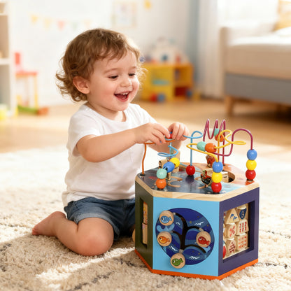 Wooden Activity Cube for Toddlers 18+ Months with Bead Maze