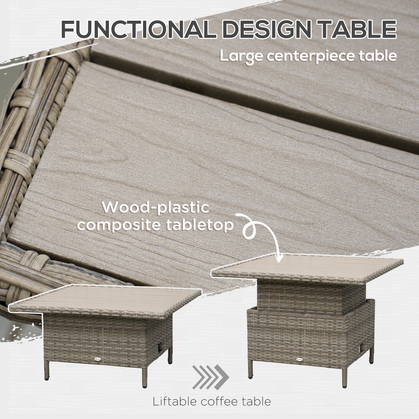 6 PCs Rattan Garden Furniture Sectional Corner Sofa, Light Grey