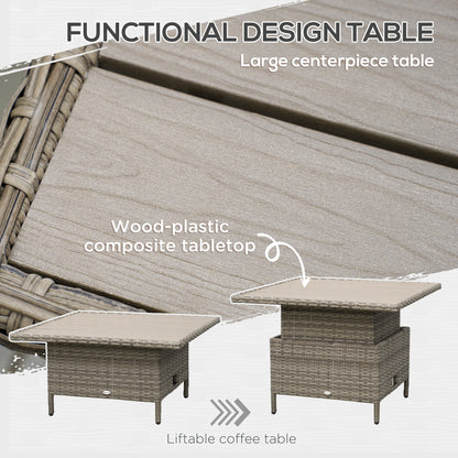 6 PCs Rattan Garden Furniture Sectional Corner Sofa, Light Grey