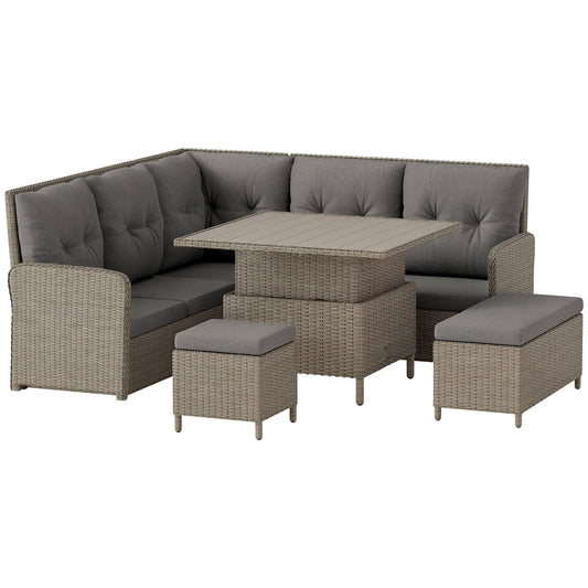 6 PCs Rattan Garden Furniture Sectional Corner Sofa, Light Grey