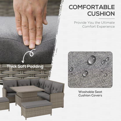 6 PCs Rattan Garden Furniture Sectional Corner Sofa, Light Grey