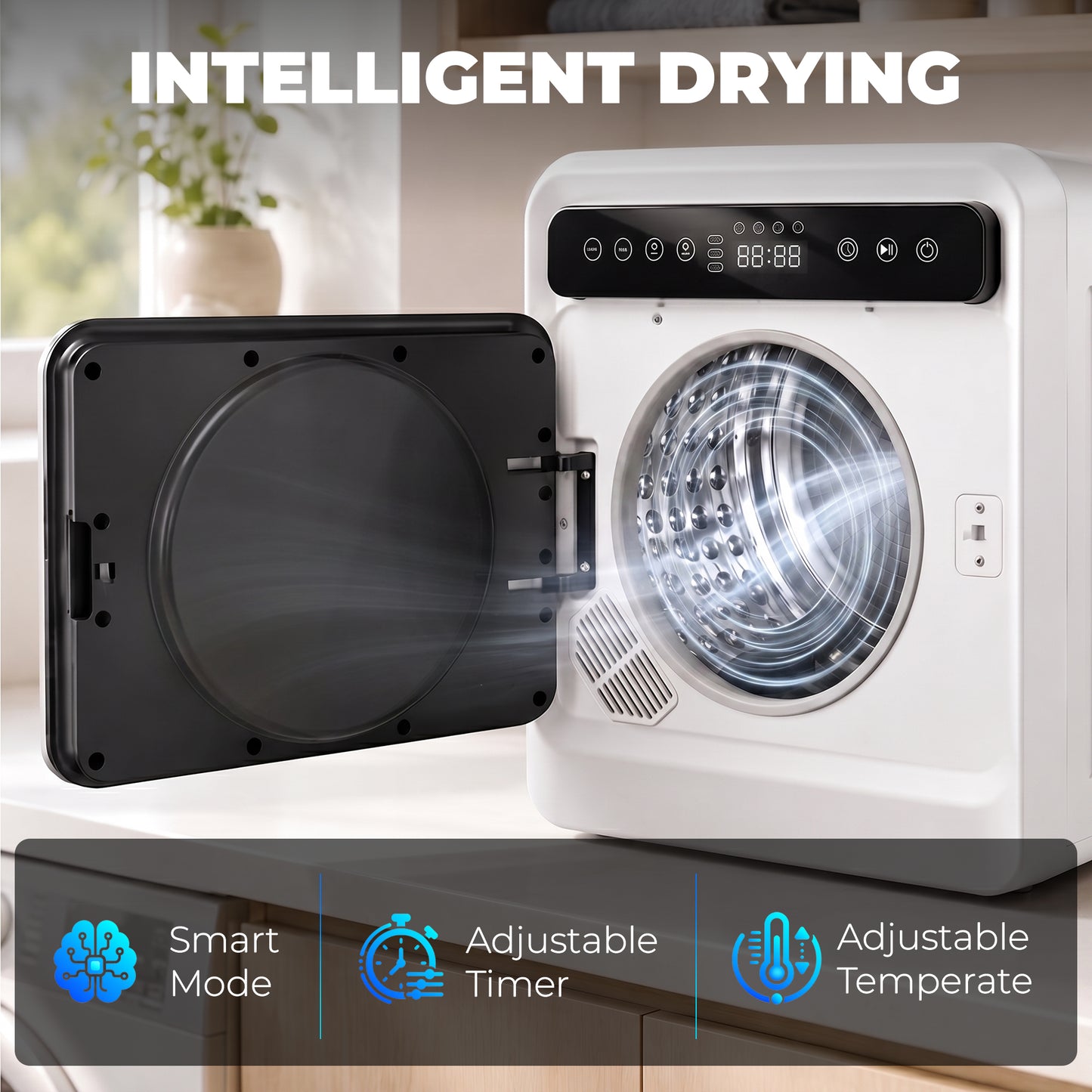 Vented Tumble Dryer, 5kg Wet Laundry/3kg Dry Capacity, 1000W Compact Front Tumble Dryer with Smart Drying, Stainless Steel Tub, Freestanding Stackable Clothes Drying Machine, White