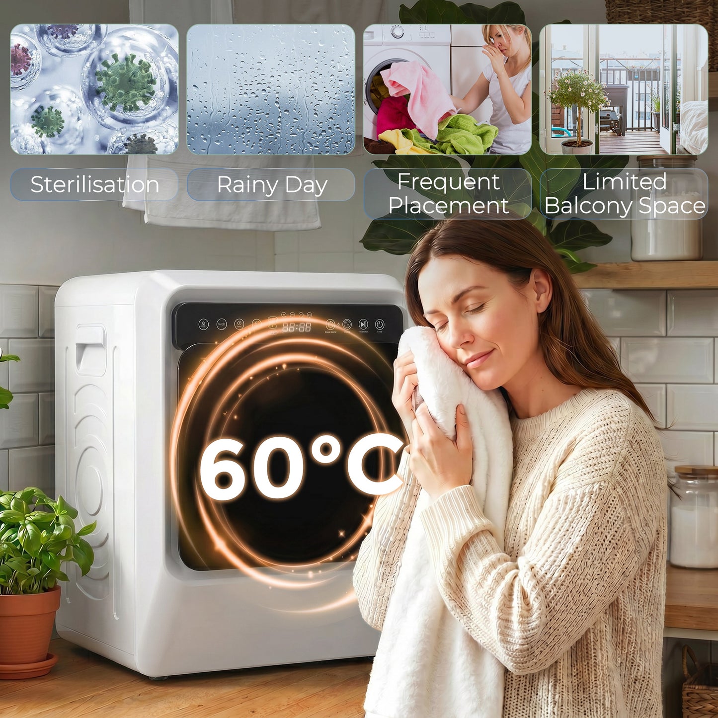 Vented Tumble Dryer, 5kg Wet Laundry/3kg Dry Capacity, 1000W Compact Front Tumble Dryer with Smart Drying, Stainless Steel Tub, Freestanding Stackable Clothes Drying Machine, White
