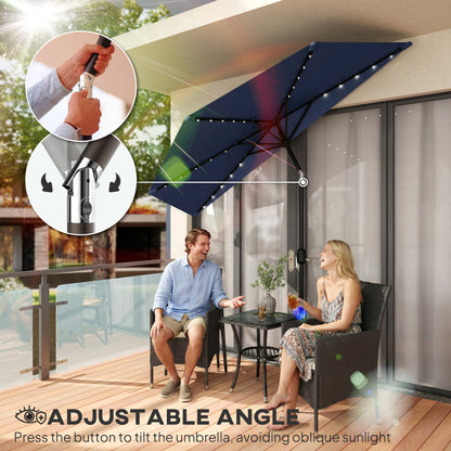 2.6 m Half Parasol with Solar Lights, UPF50+ Semi Round Umbrella