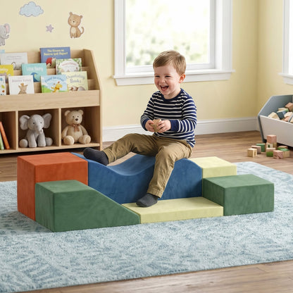 6 Piece Foam Soft Play Climbing Set with Non-Slip Bases - Multicolour