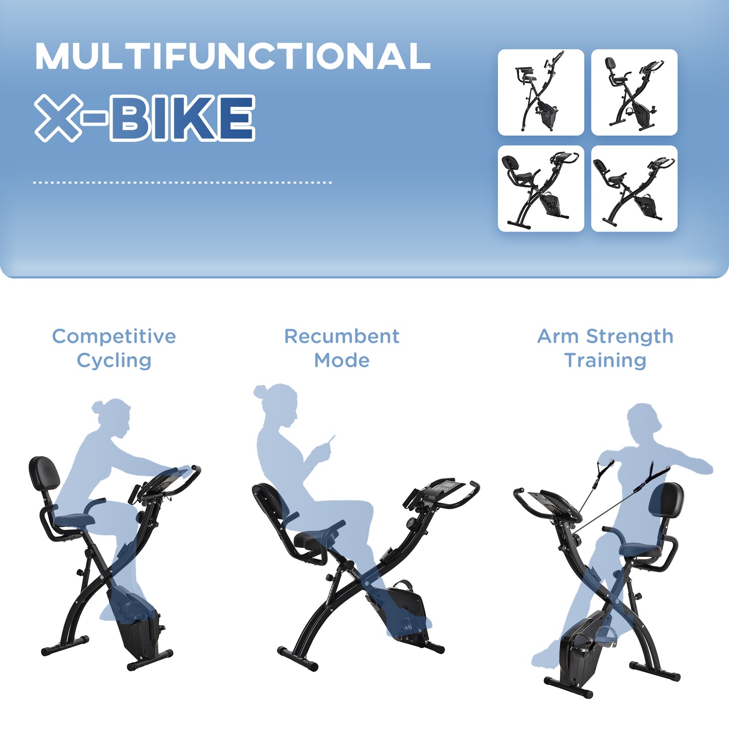 HOMCOM 2-in-1 Foldable Exercise Bike Recumbent Stationary Bike 8-Level Adjustable Magnetic Resistance with Pulse Sensor LCD Display