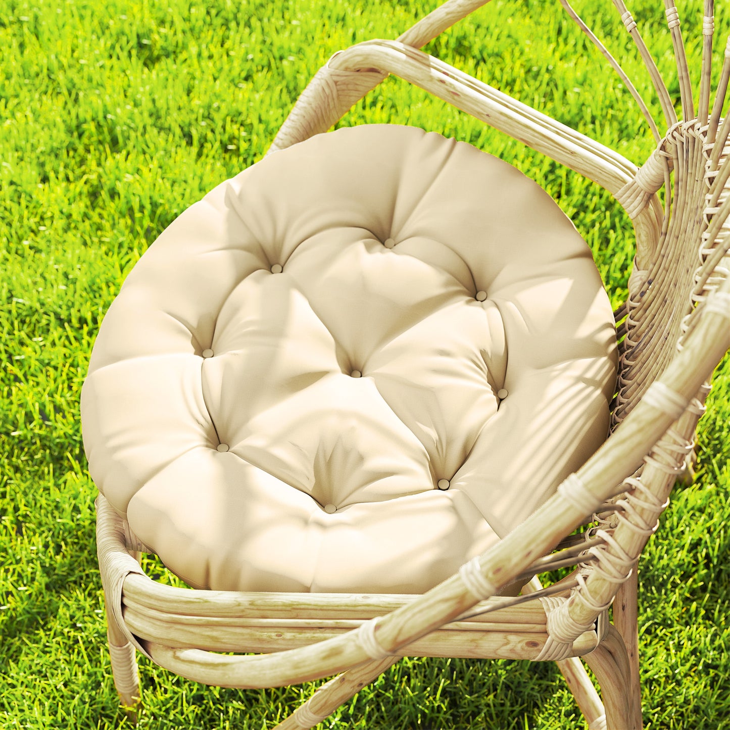 Outdoor Seat Cushions Set of 2, Tufted Round Chair Pads, Beige