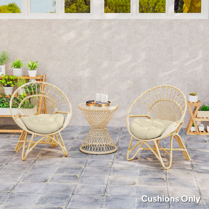 Outdoor Seat Cushions Set of 2, Tufted Round Chair Pads, Beige