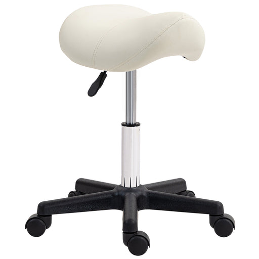 Saddle Stool Adjustable Rolling Salon Chair for Massage Spa Beauty White