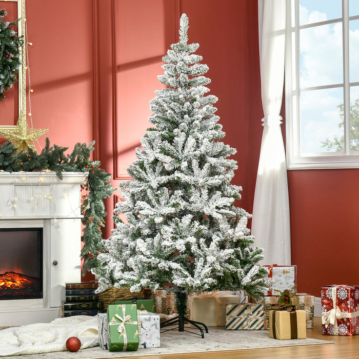 6ft Snow Flocked Artificial Christmas Tree w/ Realistic Branch Tips