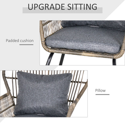 3 PCS Webbed PE Rattan Outdoor Patio Set w/ Cushions Steel Frame Grey