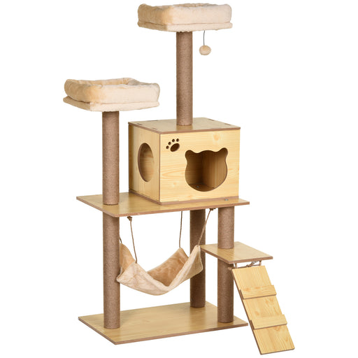 Cat Tree, 130cm Cat Tree for Indoor, Multi-Level Plush Cat Climbing Tower w/ Scratching Posts, Perches, Cat Condo, Ball for Large Cat, Yellow