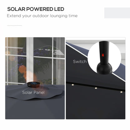 Solar Patio Umbrella with LED and Tilt, Outdoor Market Table Umbrella Parasol with Crank, 3 x 3 (m), Grey