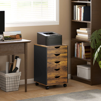 Filing Cabinet with 5 Drawers, Under Desk Drawer, Rustic Brown