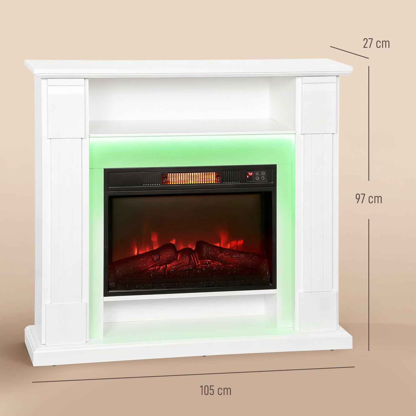 1800W Inset Electric Fireplace with RGB LED Lights, White