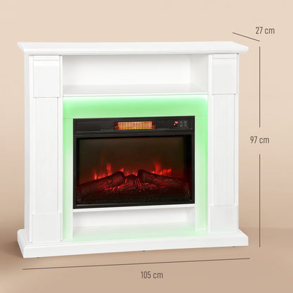 1800W Inset Electric Fireplace with RGB LED Lights, White