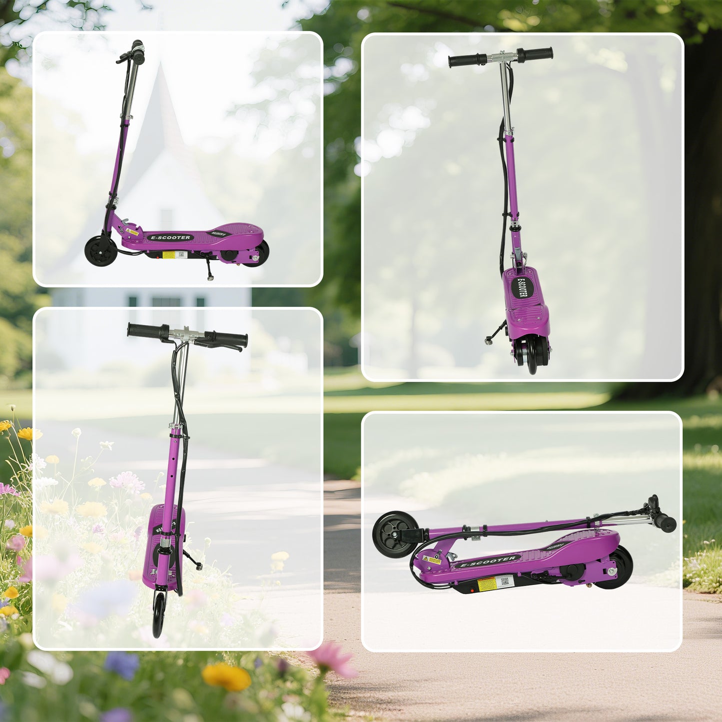 Foldable Kids E-Scooter, for Ages 7-14 Years, Purple