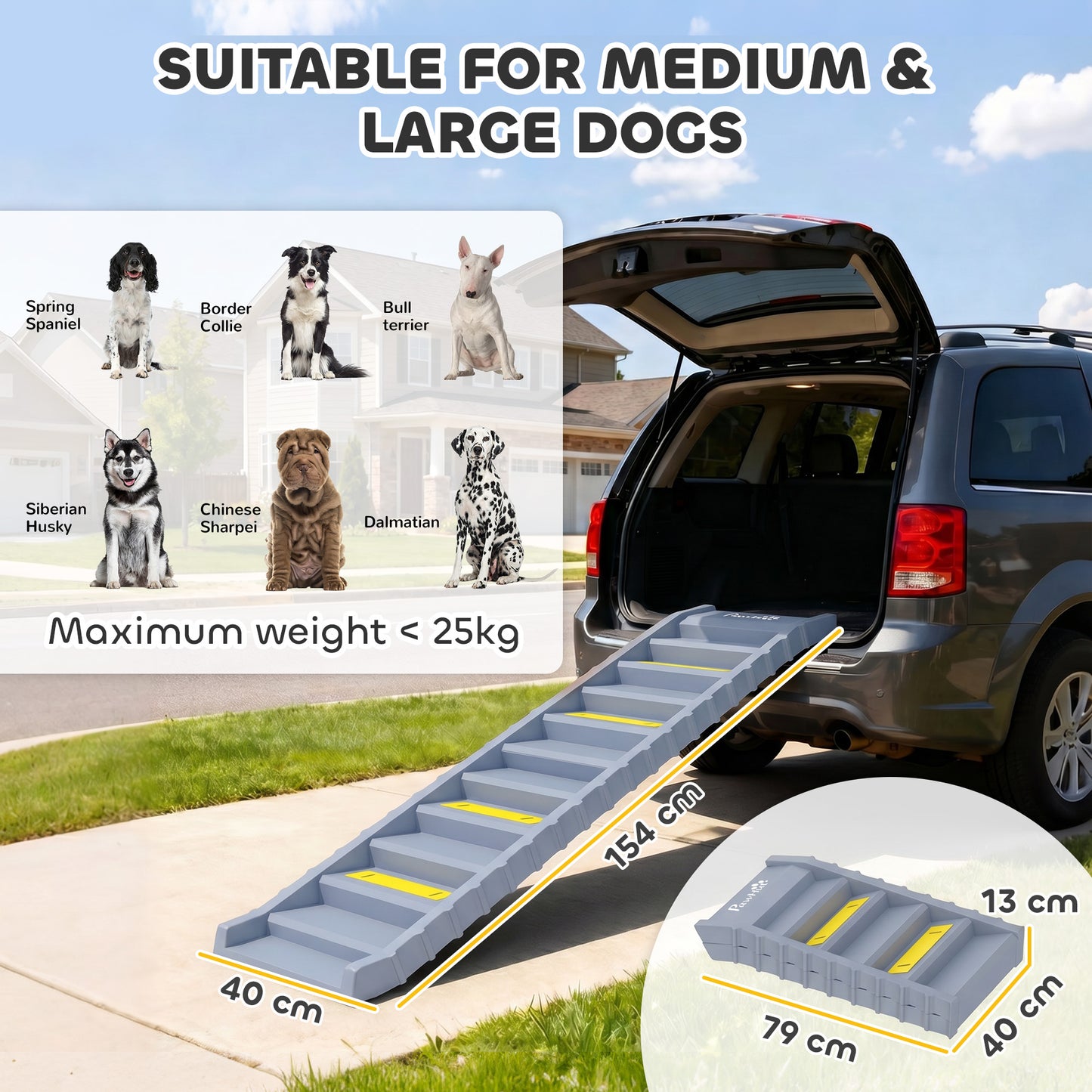 Foldable Dog Ramp for Car, Non-Slip Dog Stairs for SUVs Truck, Grey