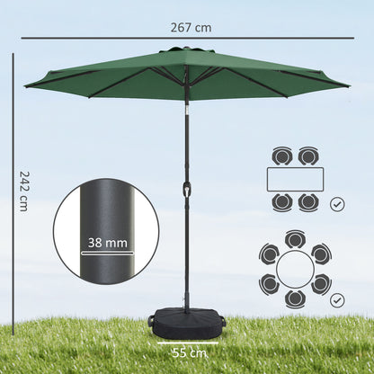 2.7 m Garden Parasol Umbrella with Cross Base, Sandbag, Green
