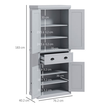 Freestanding Kitchen Storage Cabinet with Drawers and Shelves, Grey