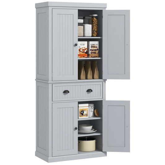 Freestanding Kitchen Storage Cabinet with Drawers and Shelves, Grey