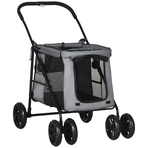 One-click Foldable Pet Stroller w/ Mesh Windows, for Small Pets - Grey