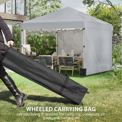 3x3 M Pop Up Gazebo Party Tent, 2 Sidewalls, Weight Bags Light Grey