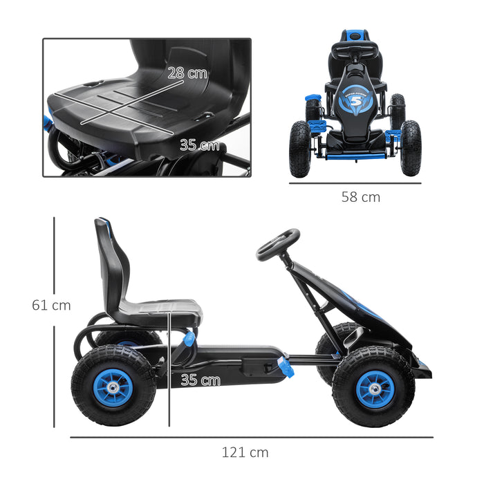 Children Pedal Go Kart w/ Adjustable Seat, Rubber Wheels, Brake, Blue