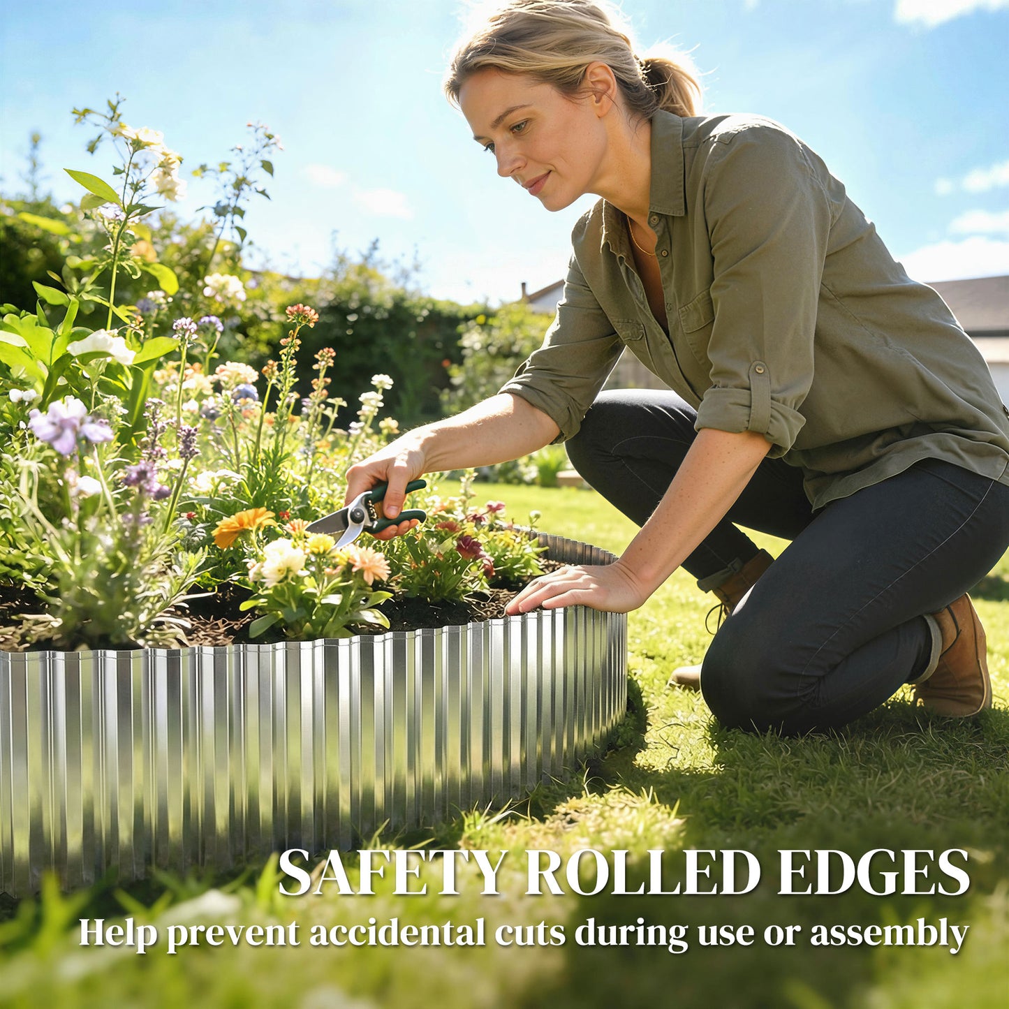 Metal Lawn Edging Border, 8 in x 21.3 ft Garden Edging, Silver Tone