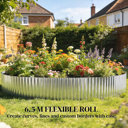 Metal Lawn Edging Border, 8 in x 21.3 ft Garden Edging, Silver Tone