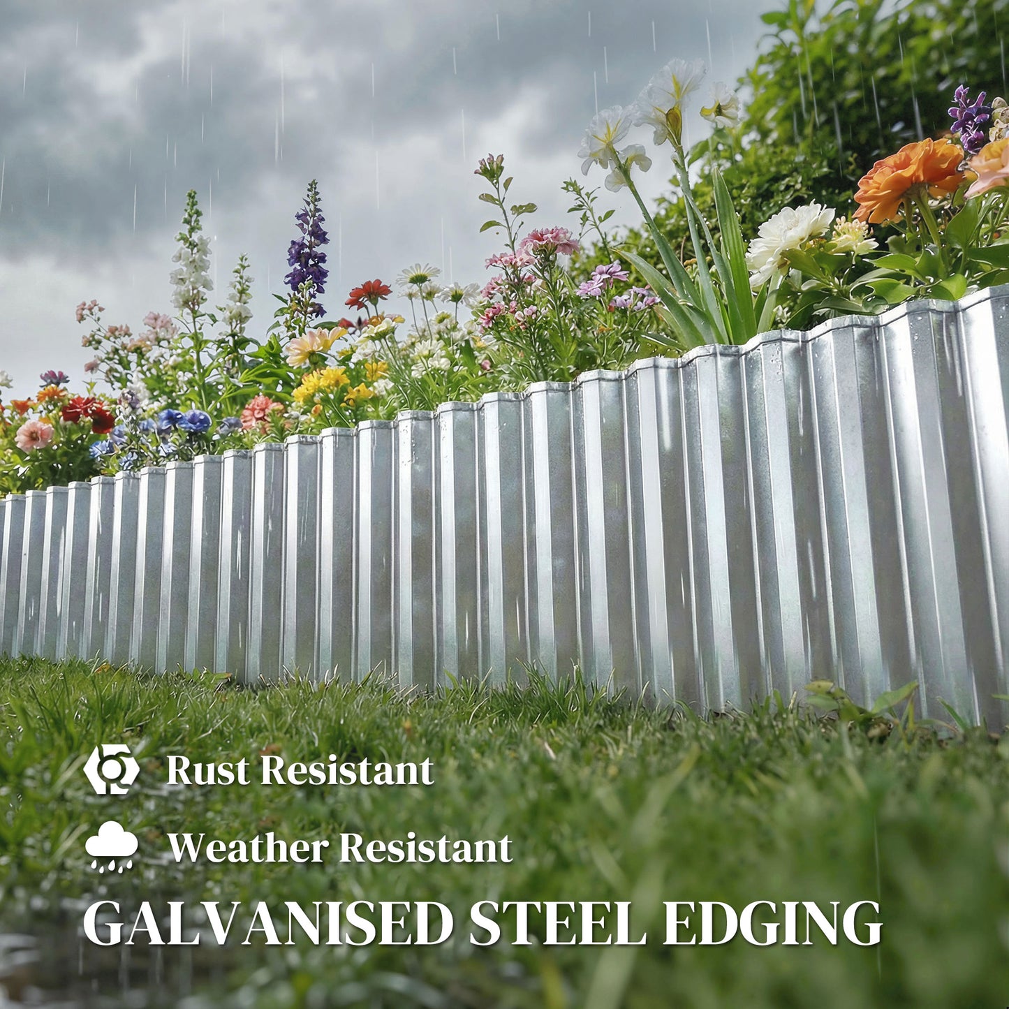 Metal Lawn Edging Border, 8 in x 21.3 ft Garden Edging, Silver Tone