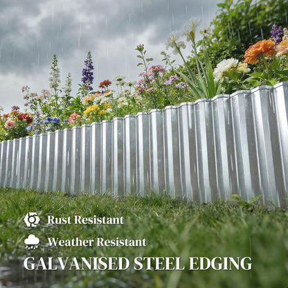 Metal Lawn Edging Border, 8 in x 21.3 ft Garden Edging, Silver Tone