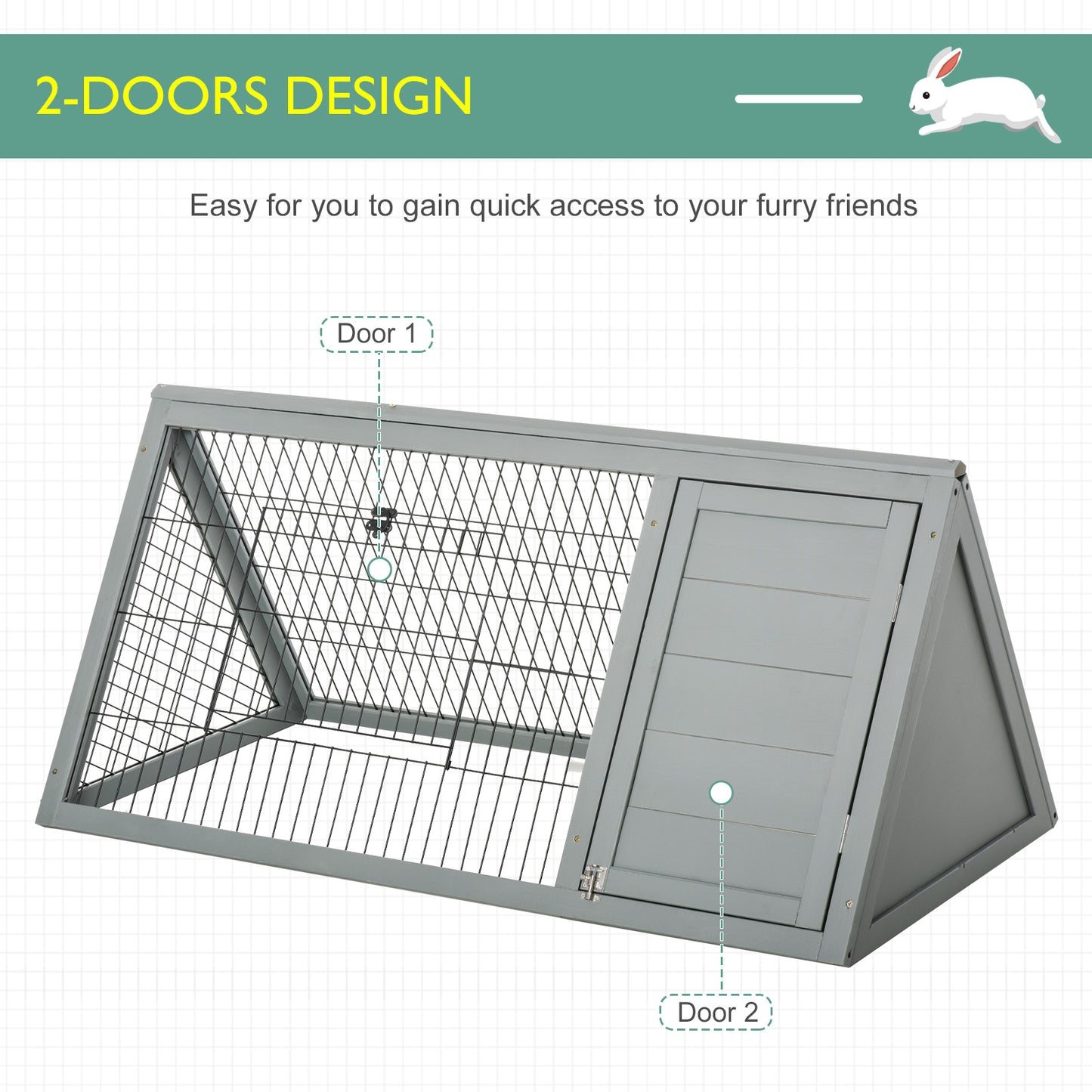 Wooden Rabbit Cage Small Animal Hutch w/ Outside Area - Grey