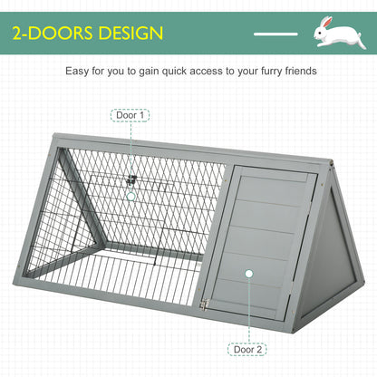 Wooden Rabbit Cage Small Animal Hutch w/ Outside Area - Grey