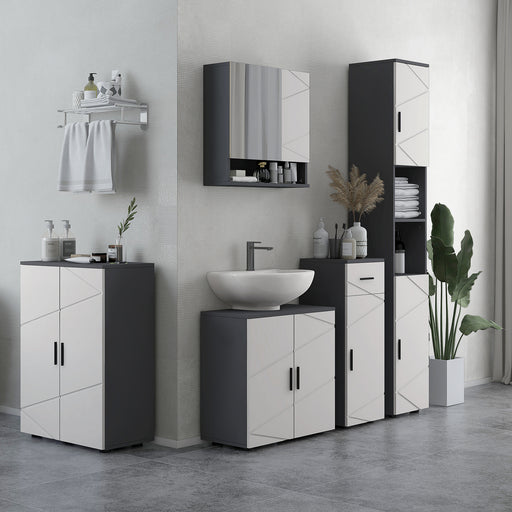 kleankin Pedestal Sink Cabinet, Bathroom Vanity Unit, Floor Basin Storage Cupboard with Double Doors and Shelf, 60 x 30 x 60 cm, Grey