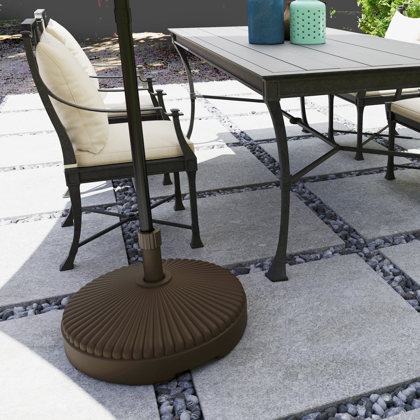 Garden Parasol Base, 28kg Sand Filled, 23kg Water Filled, Brown