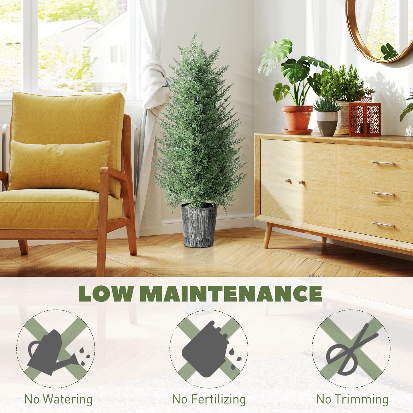 Set of 2 Artificial Cypress Trees with PE Leaves for Indoor Outdoor