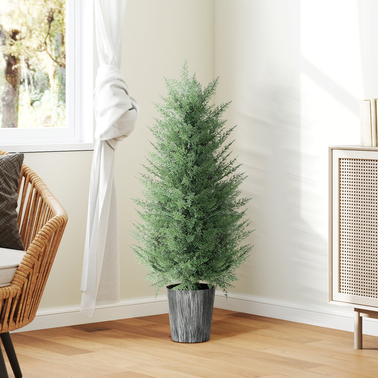 Set of 2 Artificial Cypress Trees with PE Leaves for Indoor Outdoor