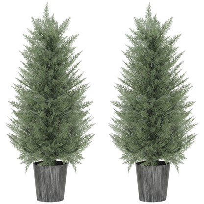 Set of 2 Artificial Cypress Trees with PE Leaves for Indoor Outdoor
