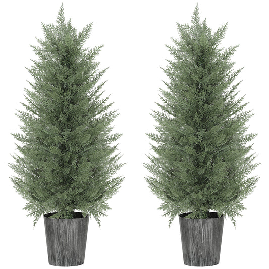 Set of 2 Artificial Cypress Trees with PE Leaves for Indoor Outdoor