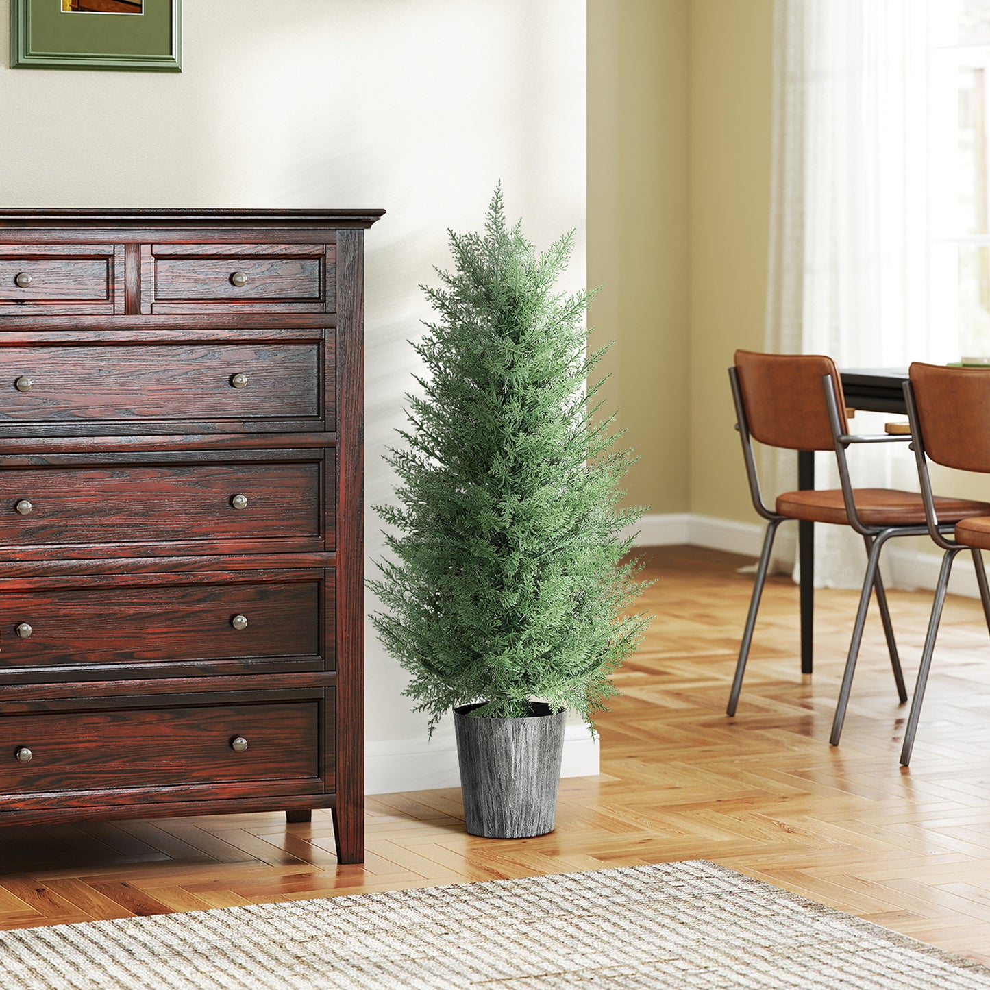 Set of 2 Artificial Cypress Trees with PE Leaves for Indoor Outdoor