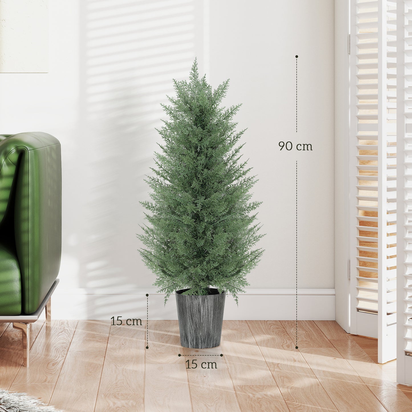 Set of 2 Artificial Cypress Trees with PE Leaves for Indoor Outdoor